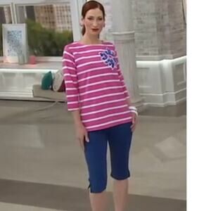 Bob Mackie fuchsia top white stripe Summer Beachy Artsy wearable art XL